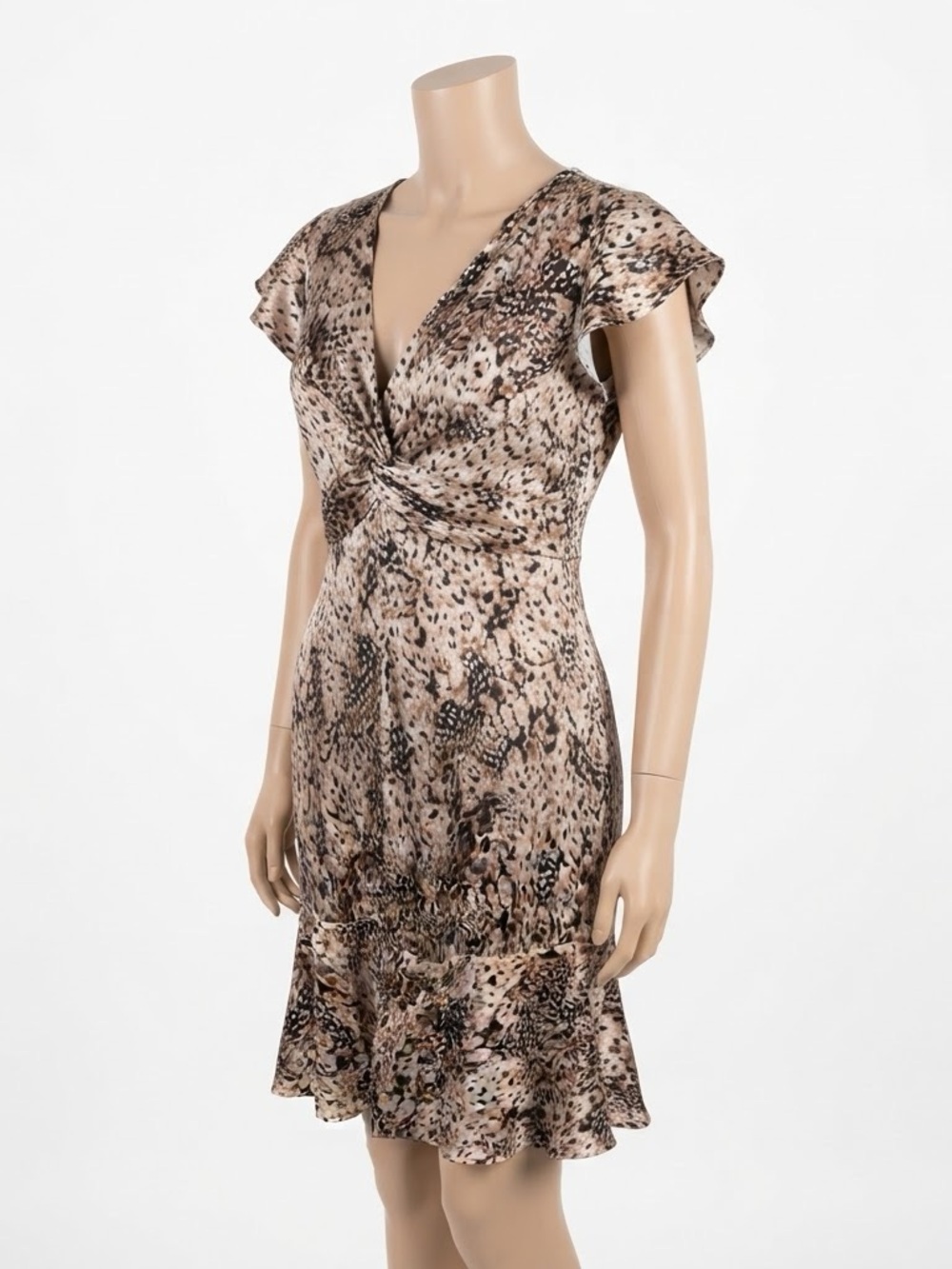 Boston Proper Animal Print Satin Flare Dress Size 10 V-Neck NWT Luxury Mob Wife